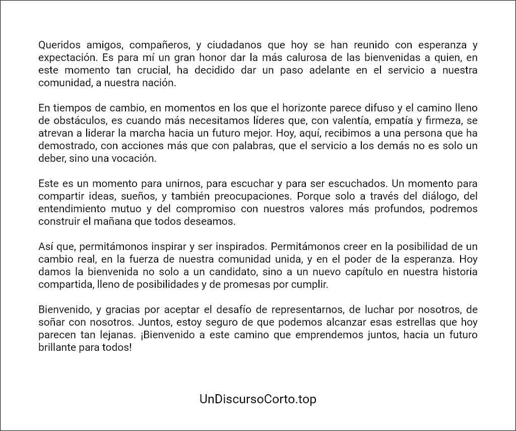 como redactar un Discurso de bienvenida a candidato político